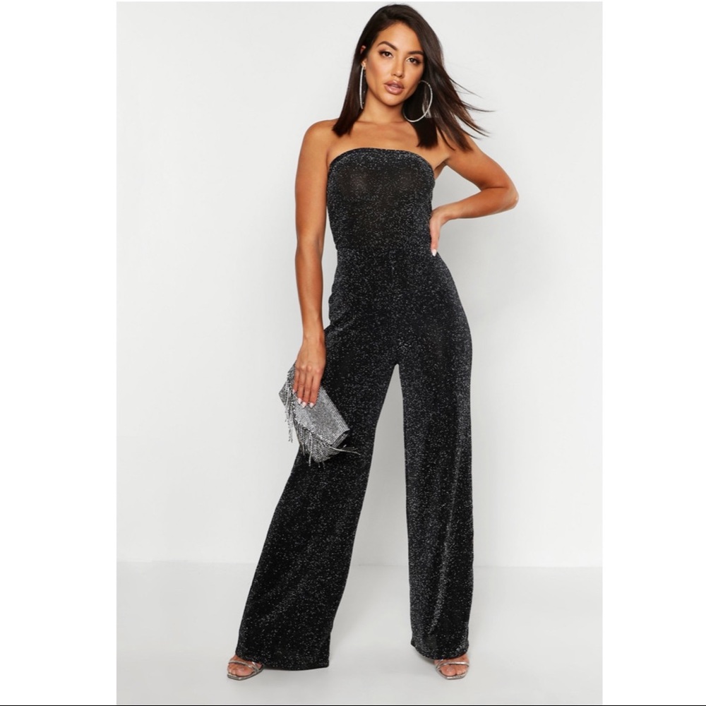 Strapless Wide Leg Sparkle Jumpsuit